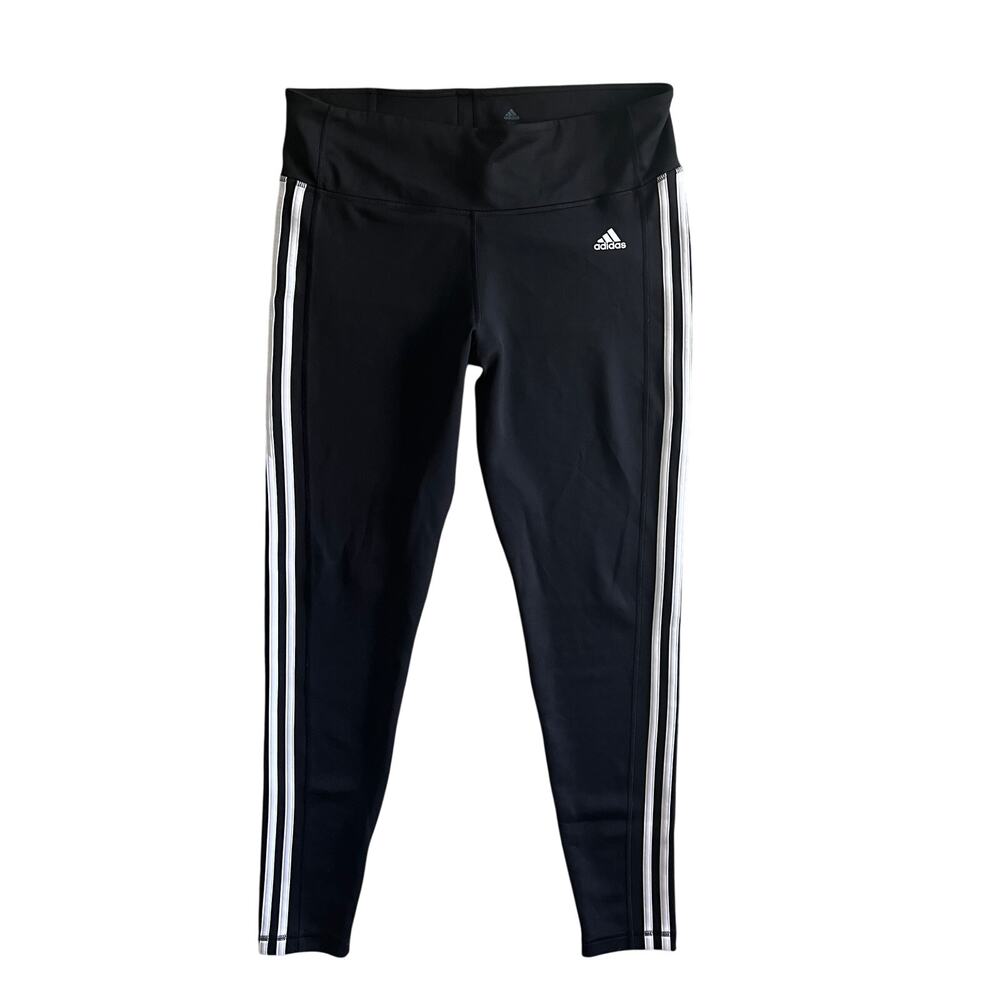 Adidas Climalite Leggings Womens XL Black White Three Stripe Athletic - Picture 2 of 9